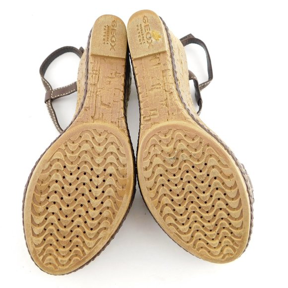 GEOX Buckled Brown Braided Leather Ankle Strap Wedge Heel Sandals 36 - Picture 8 of 10